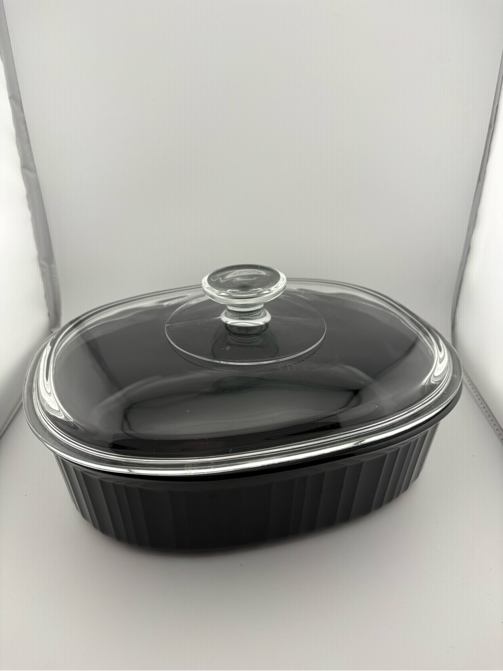 CorningWare French Black 2.8L Oval Casserole Dish with Glass Lid F-2-B